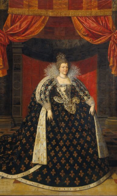 Fig 1 Marie de Médicis Queen Mother of France in robes of state Workshop of Frans Pourbus II circa 1610 Oil on canvas 282 cm x 215 cm Rijksmuseum Amsterdam SK A 870